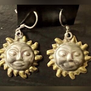 Vintage Mexico Sterling 2 Tone Sun Face Earrings